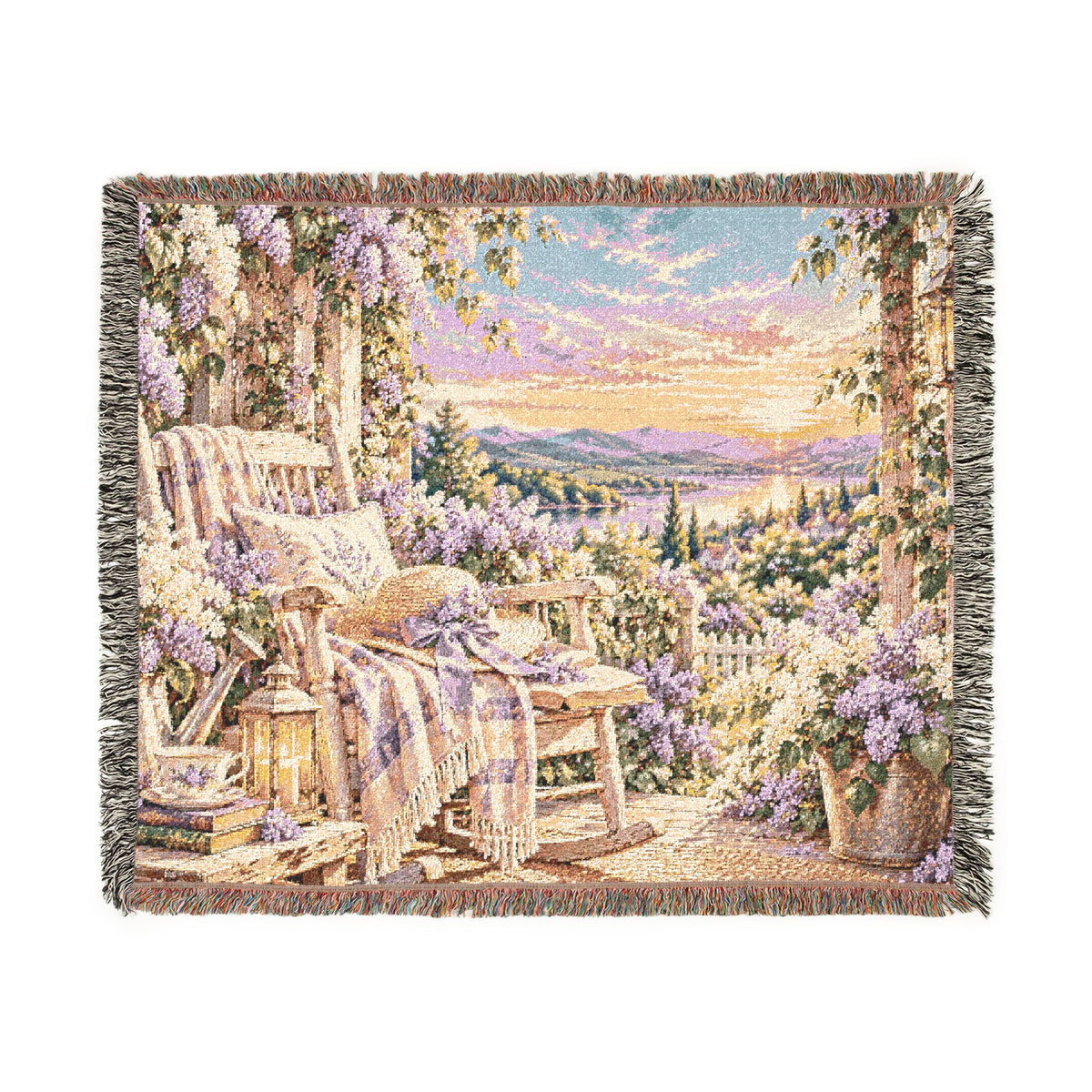 Sunset Cottage Woven Blanket — Lavender Landscape Throw