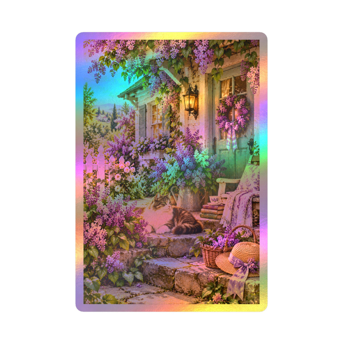 Cottage Garden Cat Vinyl Sticker — Lilacs & Floral Decal