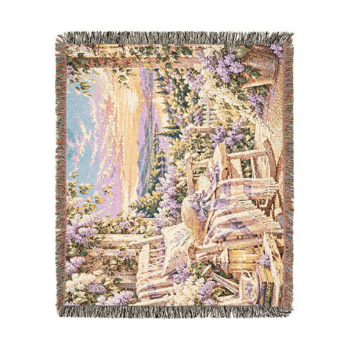 Sunset Cottage Woven Blanket — Lavender Landscape Throw