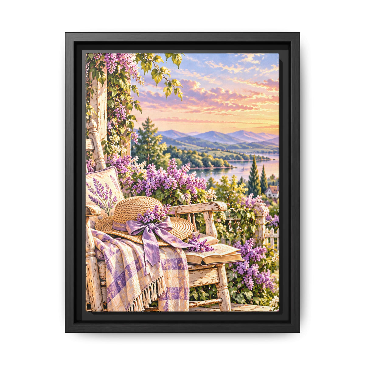 Sunset Lavender Garden Framed Canvas — Cottage Wall Art