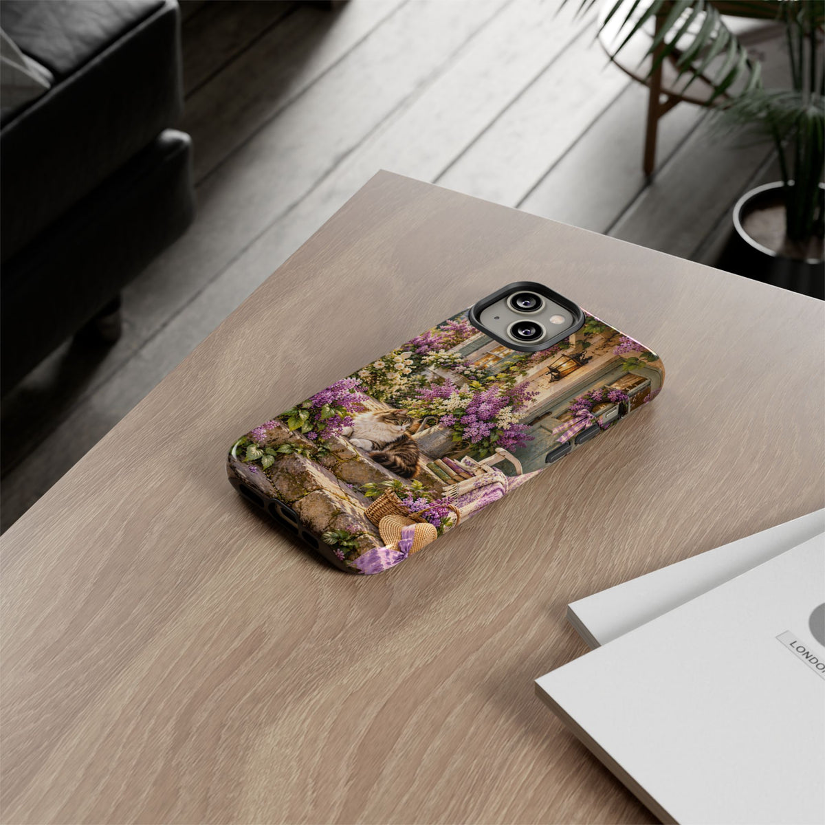 Cottage Garden Cat Phone Case — Lilac Floral