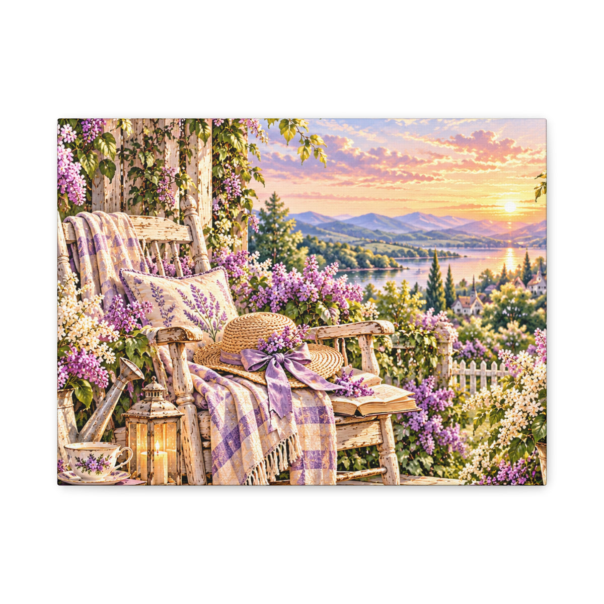 Lavender Porch Canvas Print — Cottage Sunset Wall Art