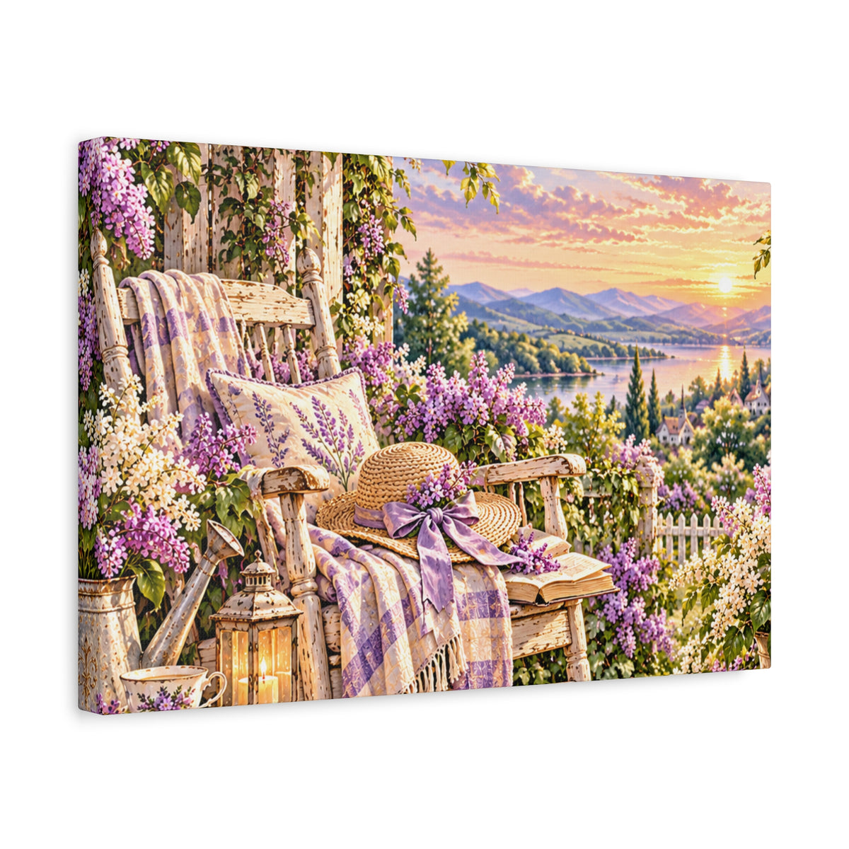 Lavender Porch Canvas Print — Cottage Sunset Wall Art