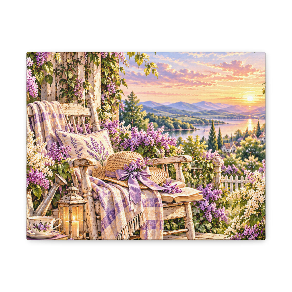 Lavender Porch Canvas Print — Cottage Sunset Wall Art