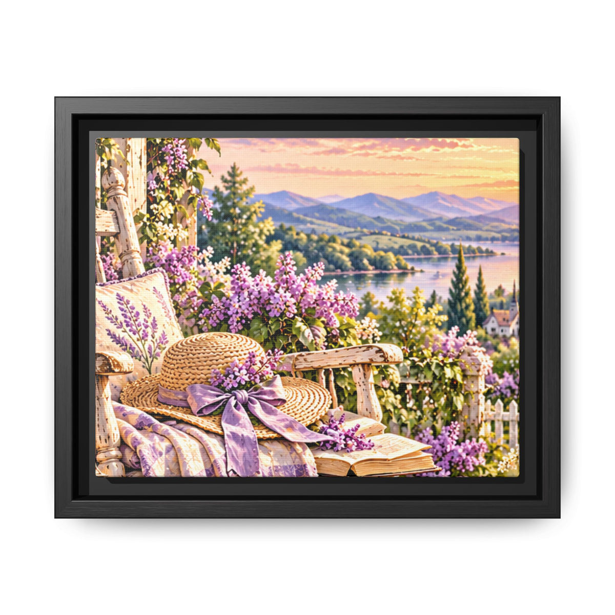Sunset Lavender Garden Framed Canvas — Cottage Wall Art